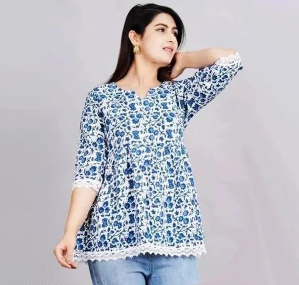 Blue_Floral_Printed_Regular_Kurta_Tops_For_Women