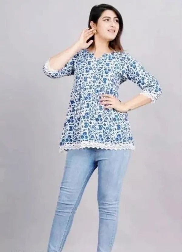 Blue_Floral_Printed_Regular_Kurta_Tops_For_Women