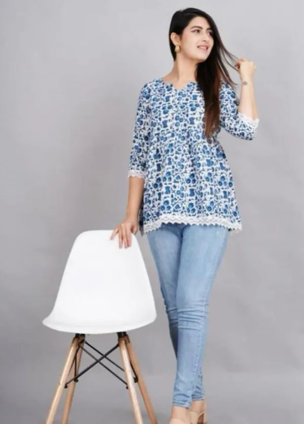 Blue_Floral_Printed_Regular_Kurta_Tops_For_Women