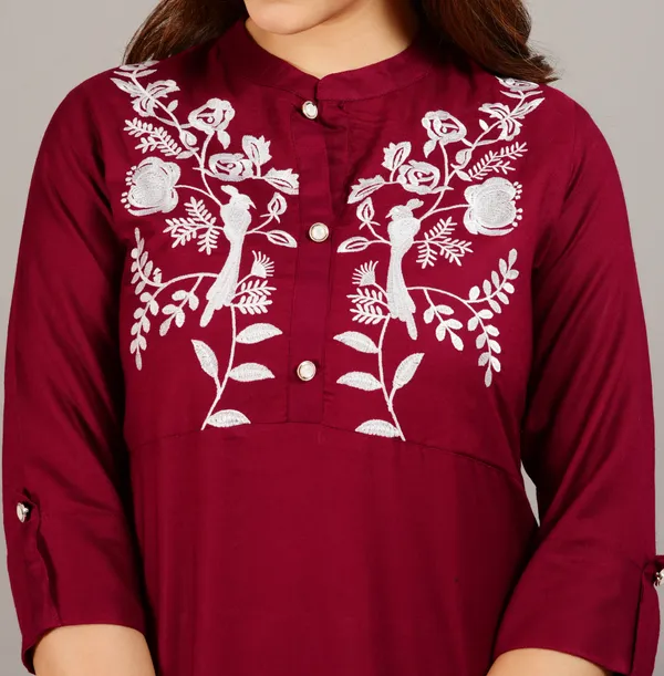 Maroon_Embroidered_Straight_Kurta_For_Women