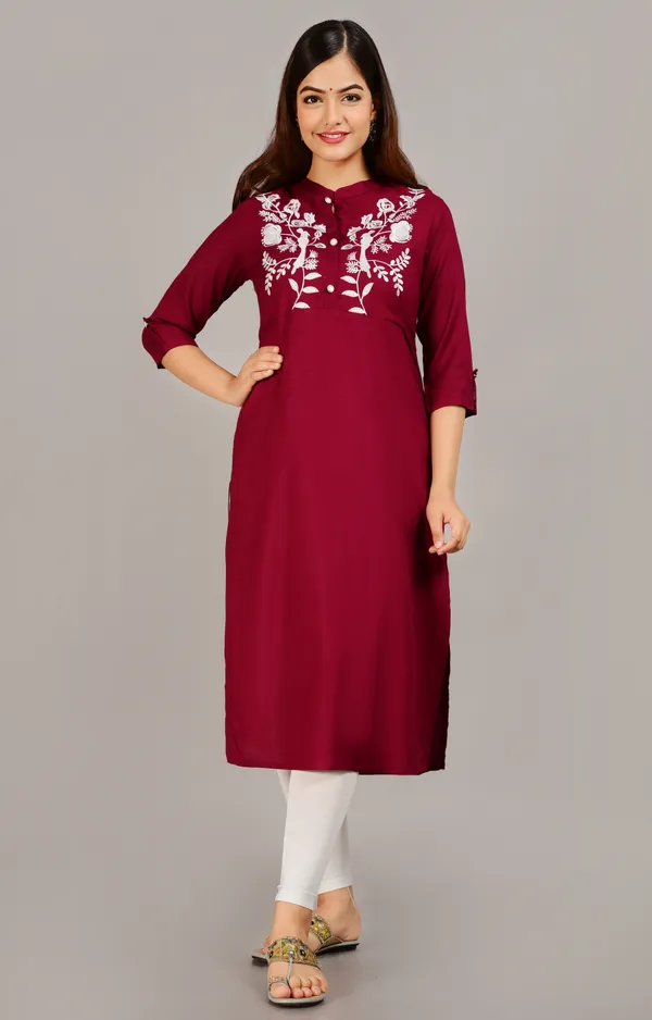 Maroon_Embroidered_Straight_Kurta_For_Women
