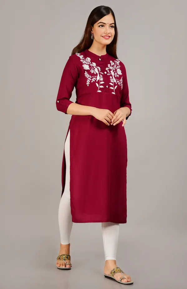 Maroon_Embroidered_Straight_Kurta_For_Women