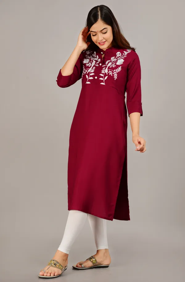 Maroon_Embroidered_Straight_Kurta_For_Women