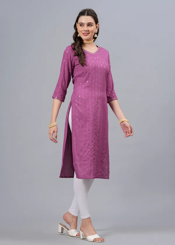 Light_Purple_Sequinned_Embroidery_Straight_Kurta_For_Women