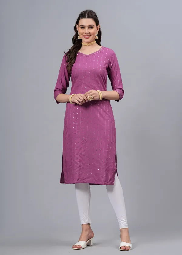 Light_Purple_Sequinned_Embroidery_Straight_Kurta_For_Women