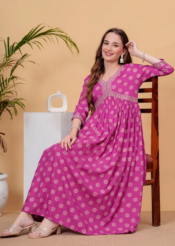 Pink_Floral_Printed_Sequinned_Empire_Midi_Ethnic_Dress_For_Women