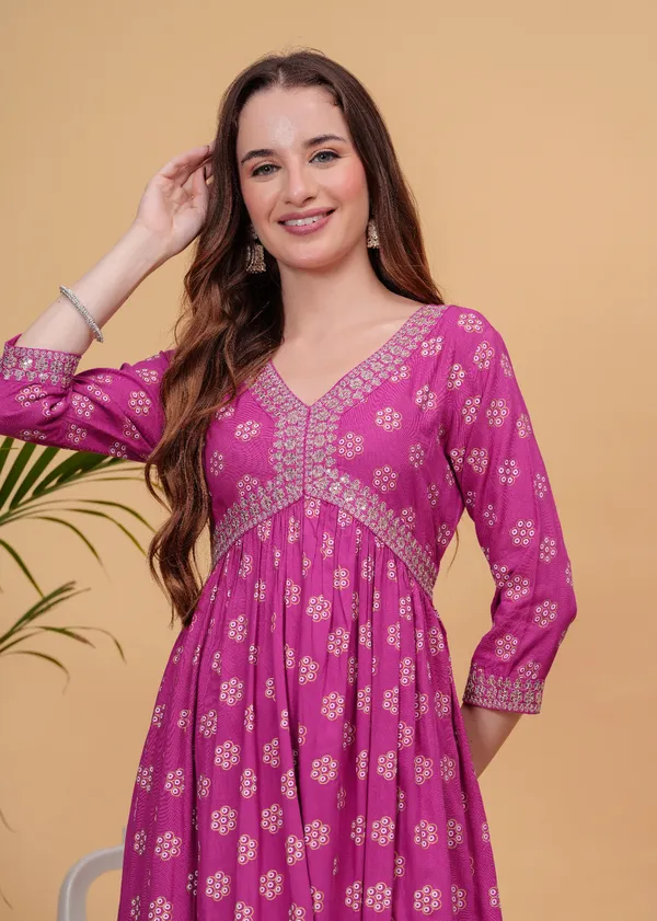 Pink_Floral_Printed_Sequinned_Empire_Midi_Ethnic_Dress_For_Women