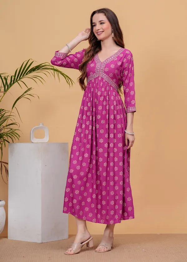 Pink_Floral_Printed_Sequinned_Empire_Midi_Ethnic_Dress_For_Women