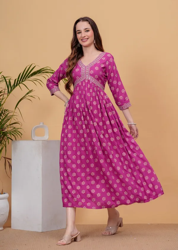 Pink_Floral_Printed_Sequinned_Empire_Midi_Ethnic_Dress_For_Women