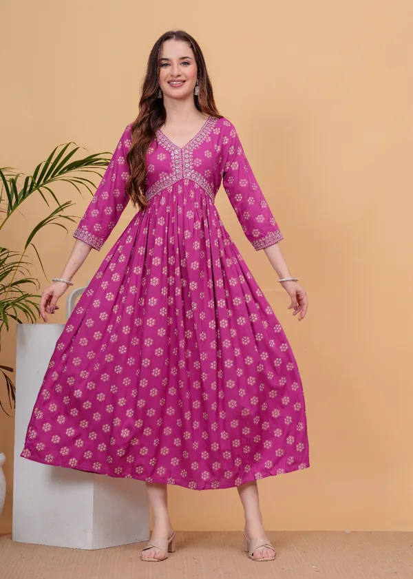 Pink_Floral_Printed_Sequinned_Empire_Midi_Ethnic_Dress_For_Women