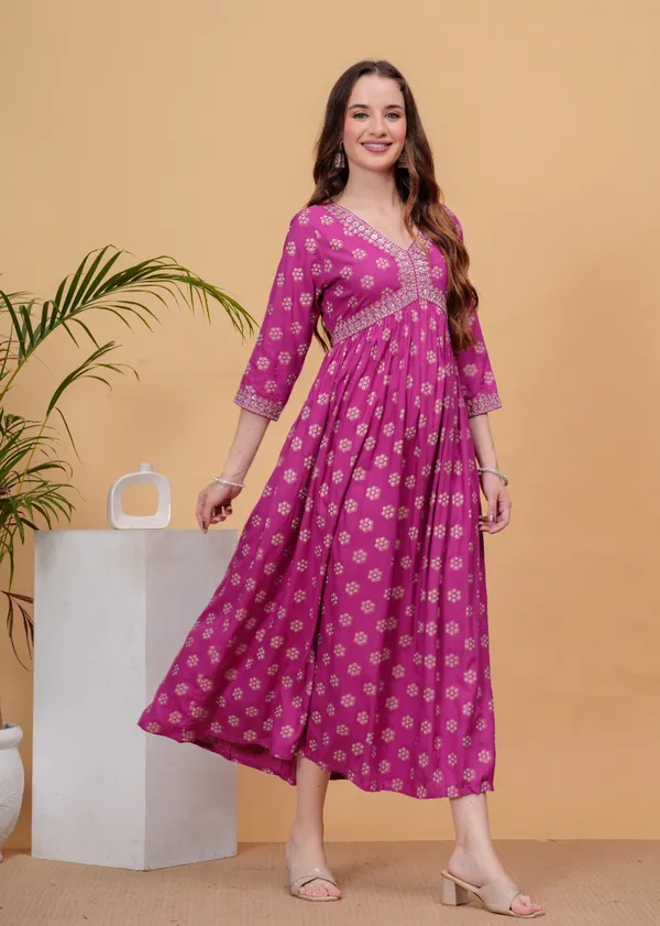 Pink_Floral_Printed_Sequinned_Empire_Midi_Ethnic_Dress_For_Women