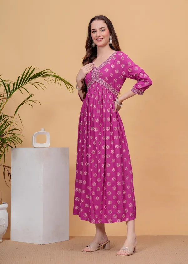 Pink_Floral_Printed_Sequinned_Empire_Midi_Ethnic_Dress_For_Women