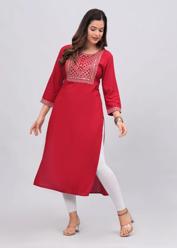 Red_Sequins_Embroidered_Solid_Straight_Kurta_For_Women