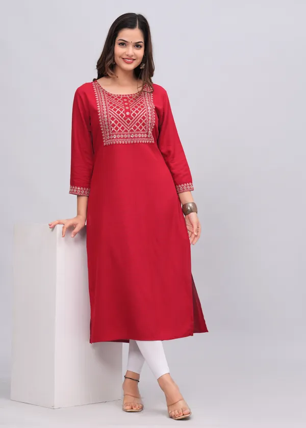 Red_Sequins_Embroidered_Solid_Straight_Kurta_For_Women
