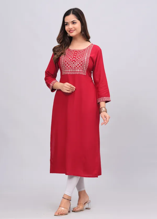 Red_Sequins_Embroidered_Solid_Straight_Kurta_For_Women