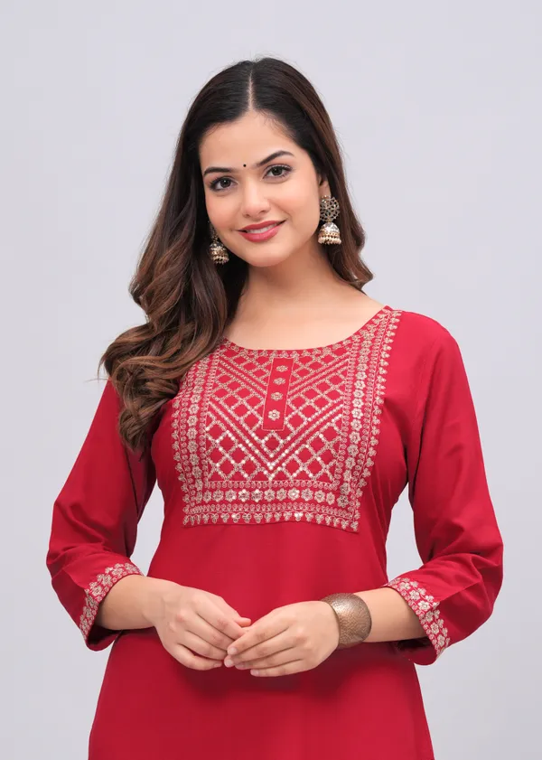 Red_Sequins_Embroidered_Solid_Straight_Kurta_For_Women