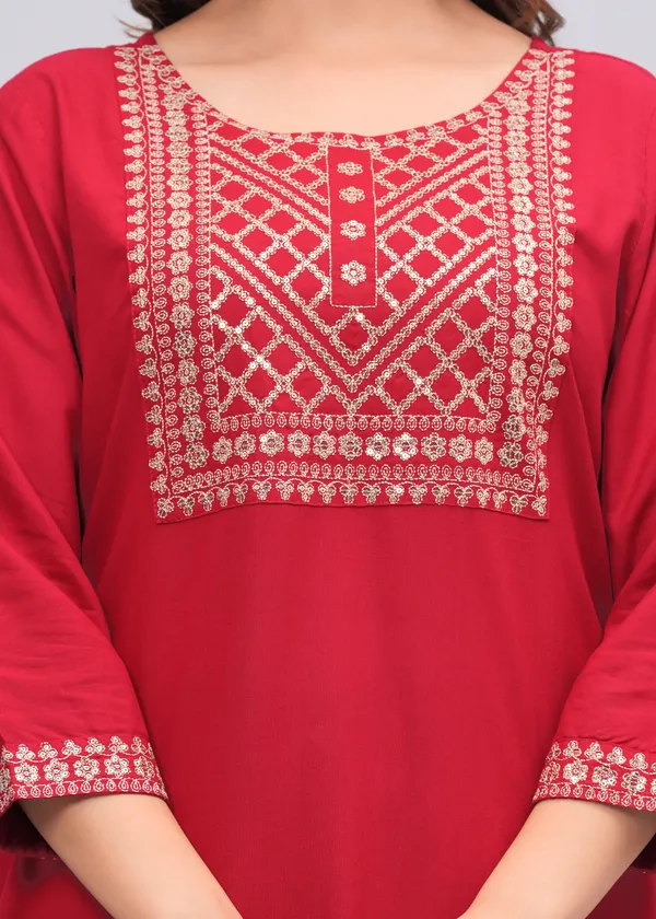 Red_Sequins_Embroidered_Solid_Straight_Kurta_For_Women