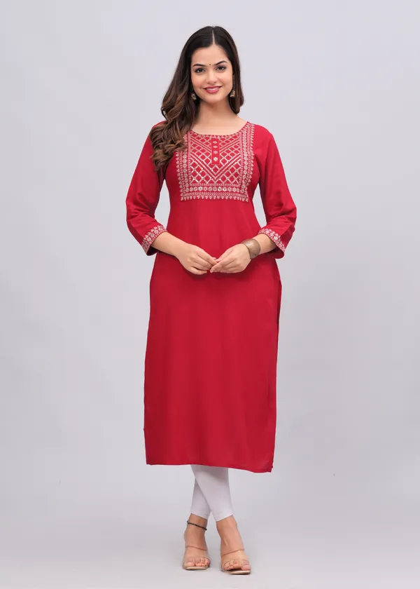 Red_Sequins_Embroidered_Solid_Straight_Kurta_For_Women