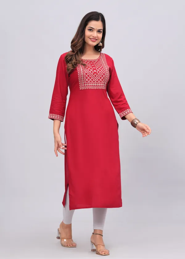 Red_Sequins_Embroidered_Solid_Straight_Kurta_For_Women