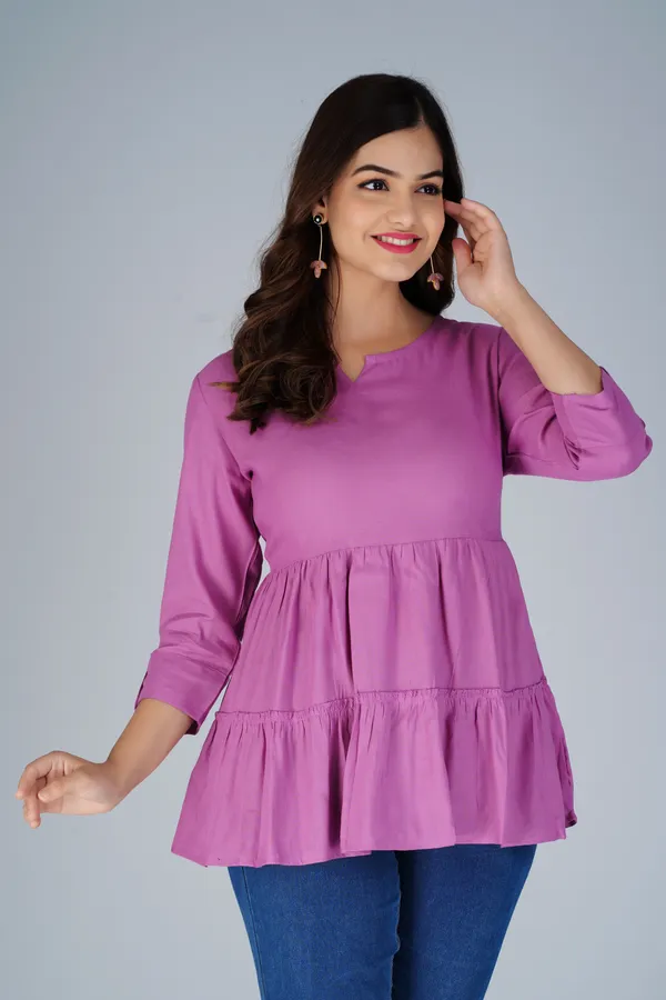 Light_Purple_Notch_Neck_Tiered_Longline_Top_For_Women