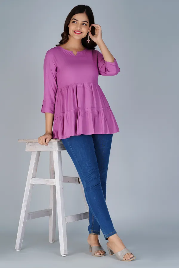 Light_Purple_Notch_Neck_Tiered_Longline_Top_For_Women
