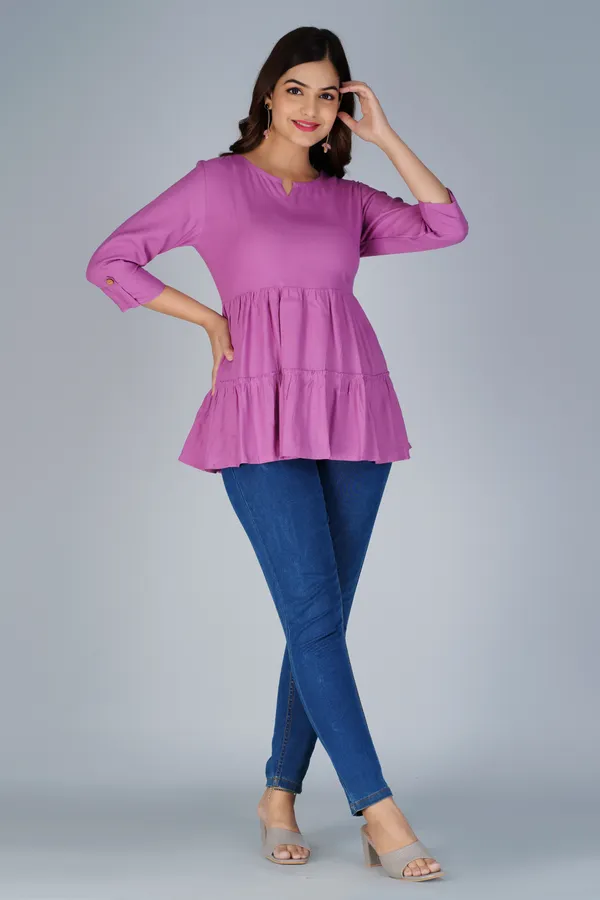 Light_Purple_Notch_Neck_Tiered_Longline_Top_For_Women