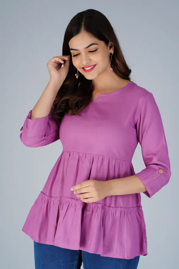 Light_Purple_Notch_Neck_Tiered_Longline_Top_For_Women