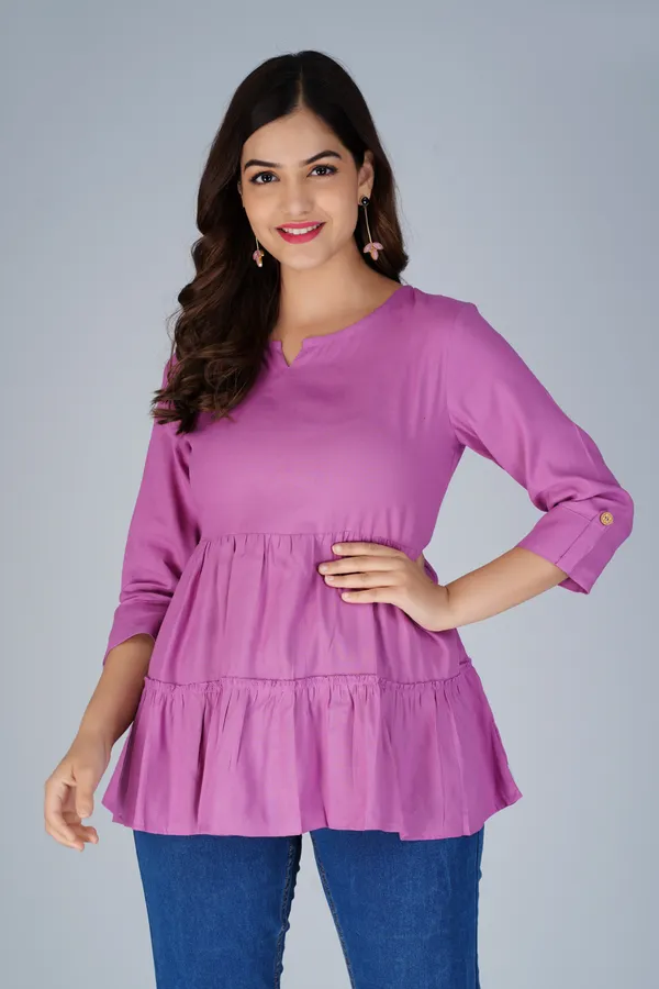 Light_Purple_Notch_Neck_Tiered_Longline_Top_For_Women
