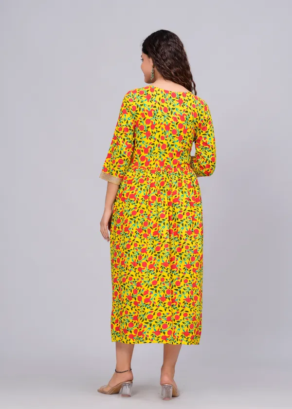 Yellow_Floral_Printed_V-Neck_Sequinned_Empire_Midi_Ethnic_Dress_For_Women