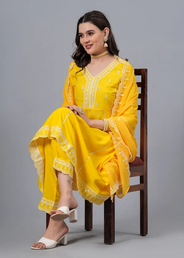 Yellow_Floral_Embroidered_Regular_Sequinned_Anarkali_Kurta_With_Palazzos_&_Dupatta_For_Women