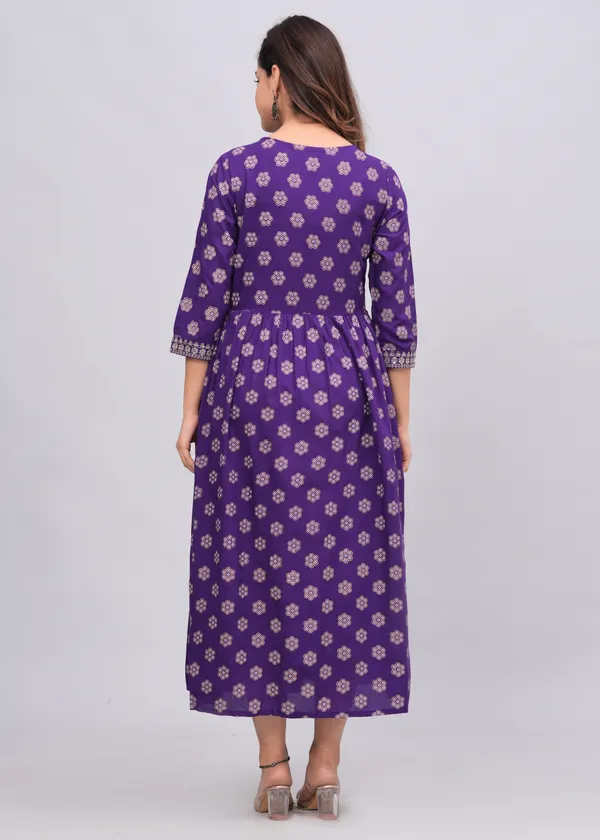 Purple_Floral_Printed_V-Neck_Sequinned_Empire_Midi_Ethnic_Dress_For_Women