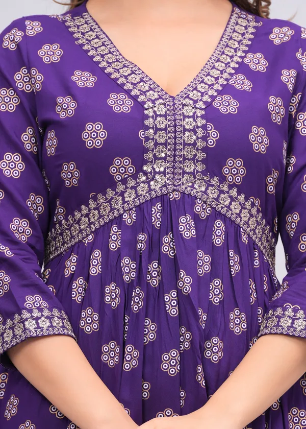 Purple_Floral_Printed_V-Neck_Sequinned_Empire_Midi_Ethnic_Dress_For_Women