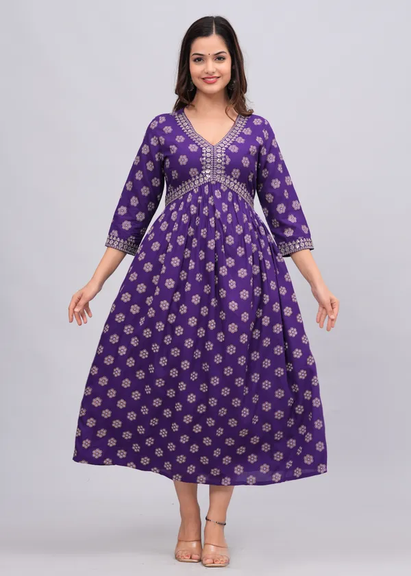 Purple_Floral_Printed_V-Neck_Sequinned_Empire_Midi_Ethnic_Dress_For_Women