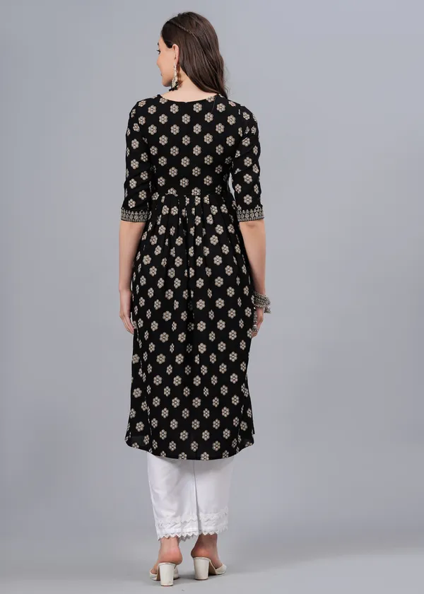 Black_Ethnic_Motifs_Printed_Mirror_Work_Floral_Kurta_For_Women