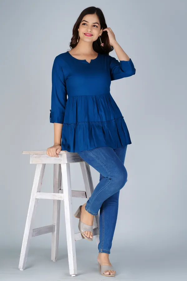 Petrol_Blue_Tiered_Longline_Top_For_Women