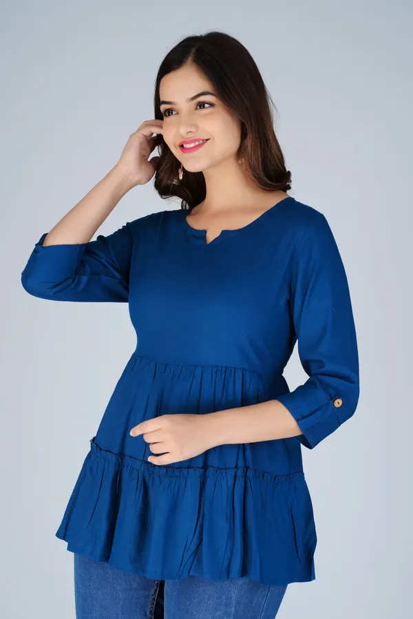 Petrol_Blue_Tiered_Longline_Top_For_Women