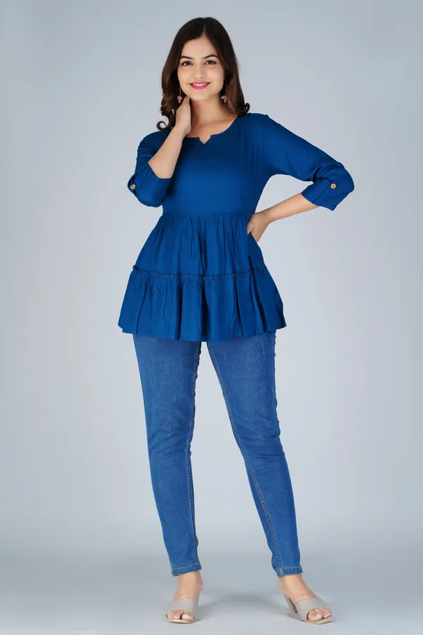 Petrol_Blue_Tiered_Longline_Top_For_Women
