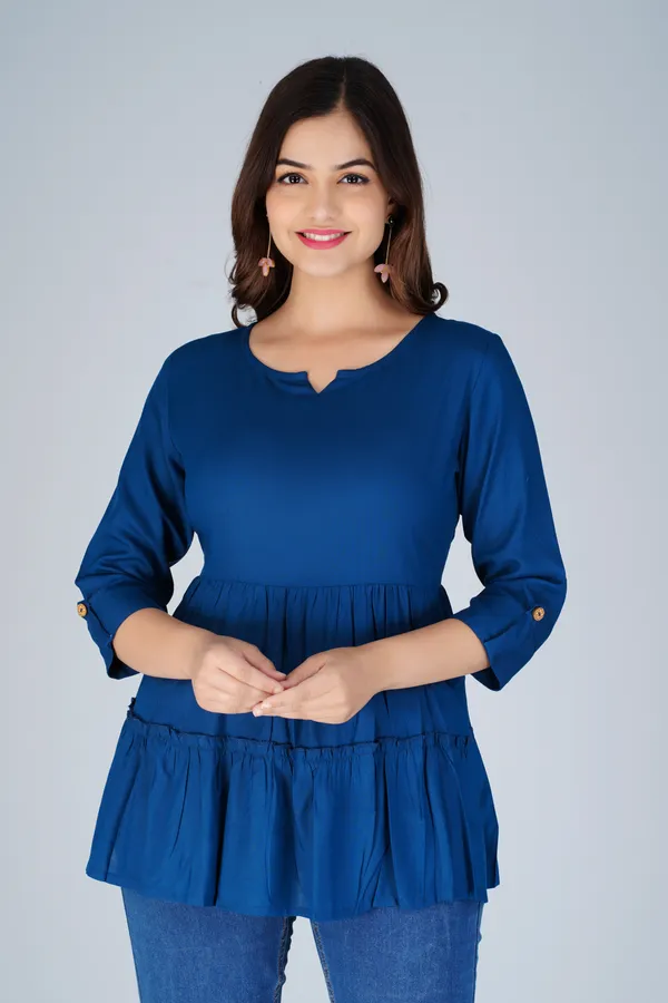 Petrol_Blue_Tiered_Longline_Top_For_Women