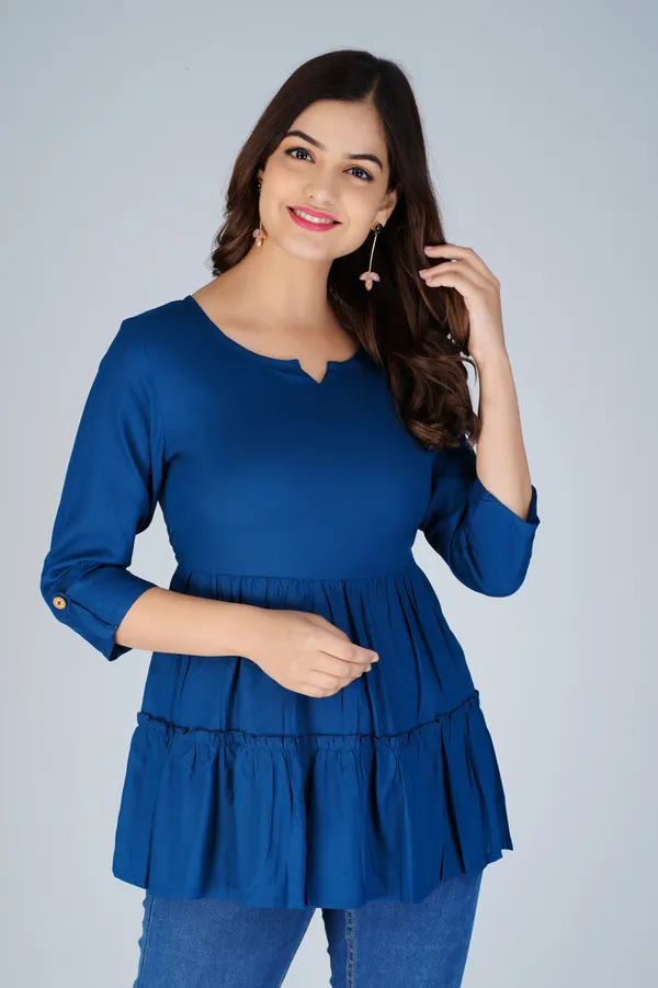 Petrol_Blue_Tiered_Longline_Top_For_Women