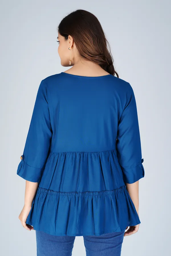 Petrol_Blue_Tiered_Longline_Top_For_Women