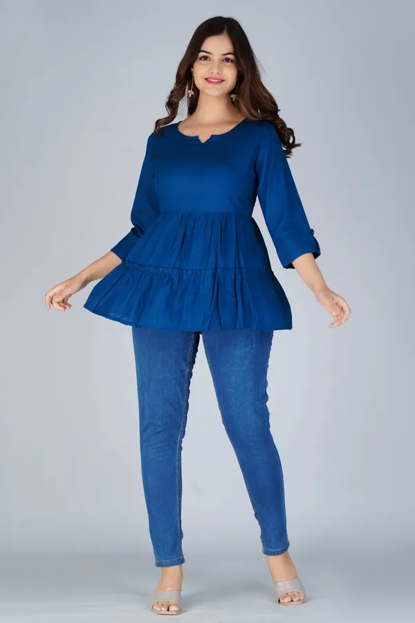 Petrol_Blue_Tiered_Longline_Top_For_Women
