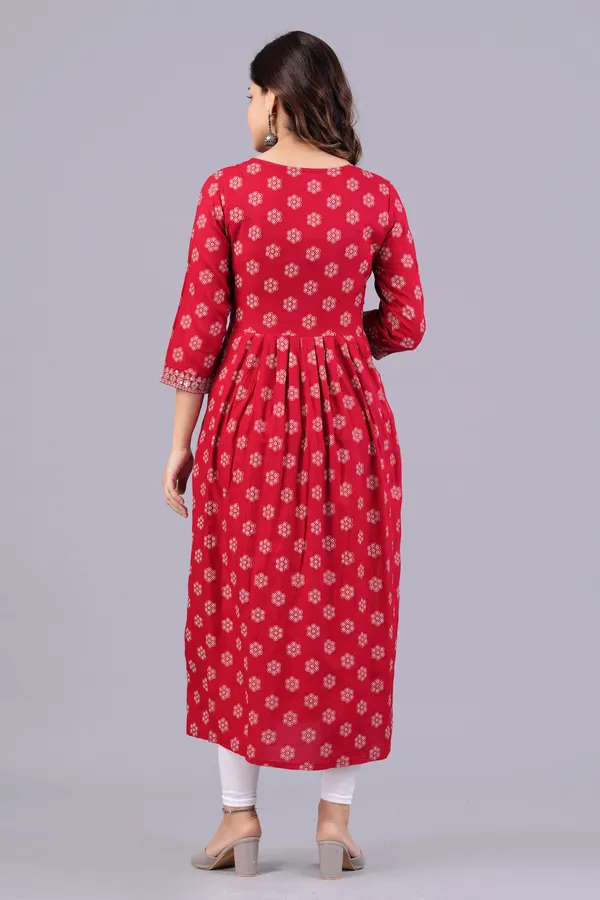 Red_Floral_Yoke_Design_Straight_Kurta_For_Women