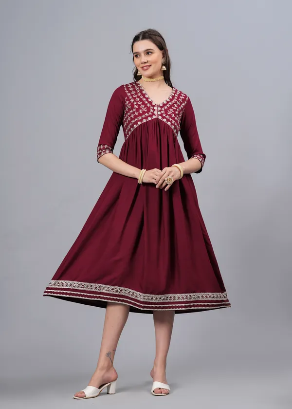 Maroon_Embroidery_Ethnic_Dress_For_Women