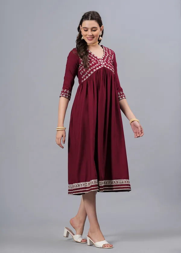 Maroon_Embroidery_Ethnic_Dress_For_Women