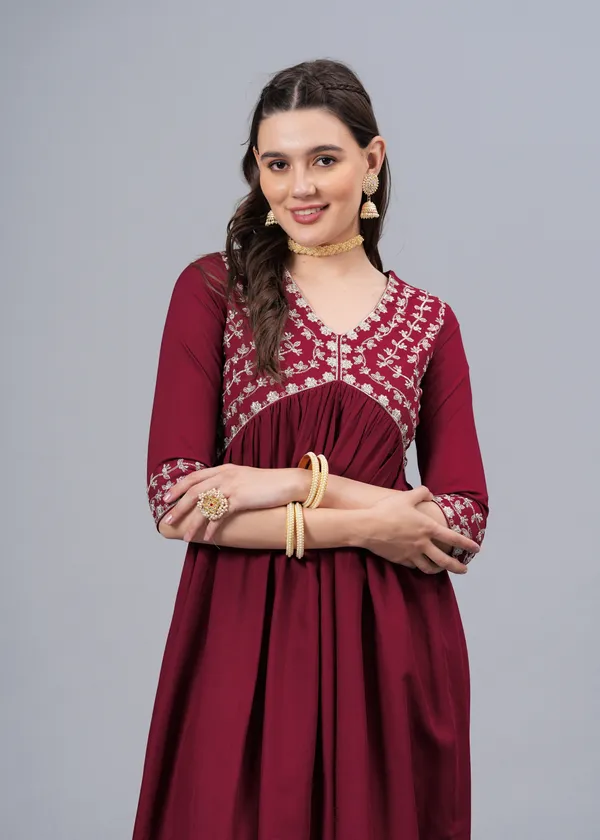 Maroon_Embroidery_Ethnic_Dress_For_Women