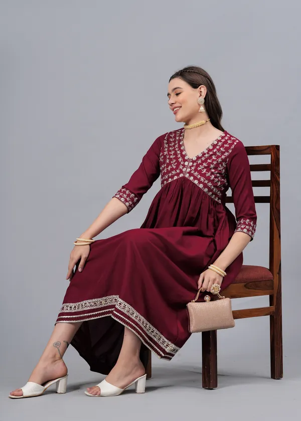 Maroon_Embroidery_Ethnic_Dress_For_Women
