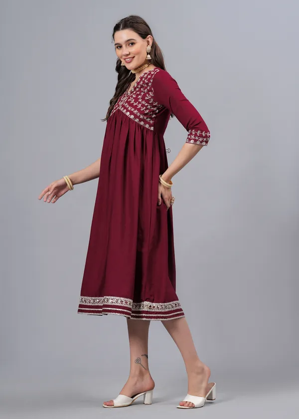 Maroon_Embroidery_Ethnic_Dress_For_Women