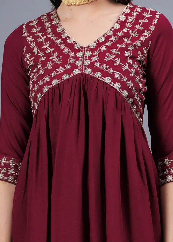 Maroon_Embroidery_Ethnic_Dress_For_Women