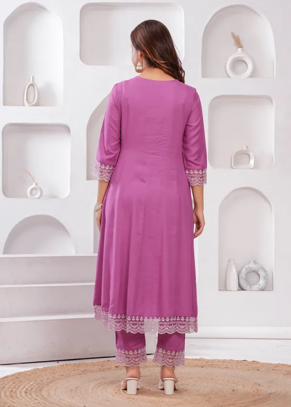 Light_Purple_Floral_Embroidered_Thread_Work_Anarkali_Kurta_With_Trouser_&_Dupatta_For_Women