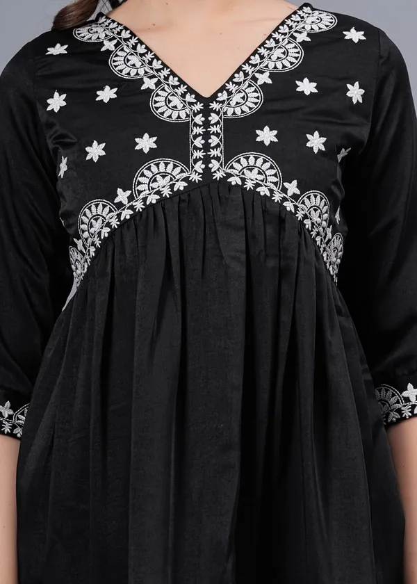 Black_Ethnic_Motifs_Printed_V-Neck_Embroidered_Top_For_Women